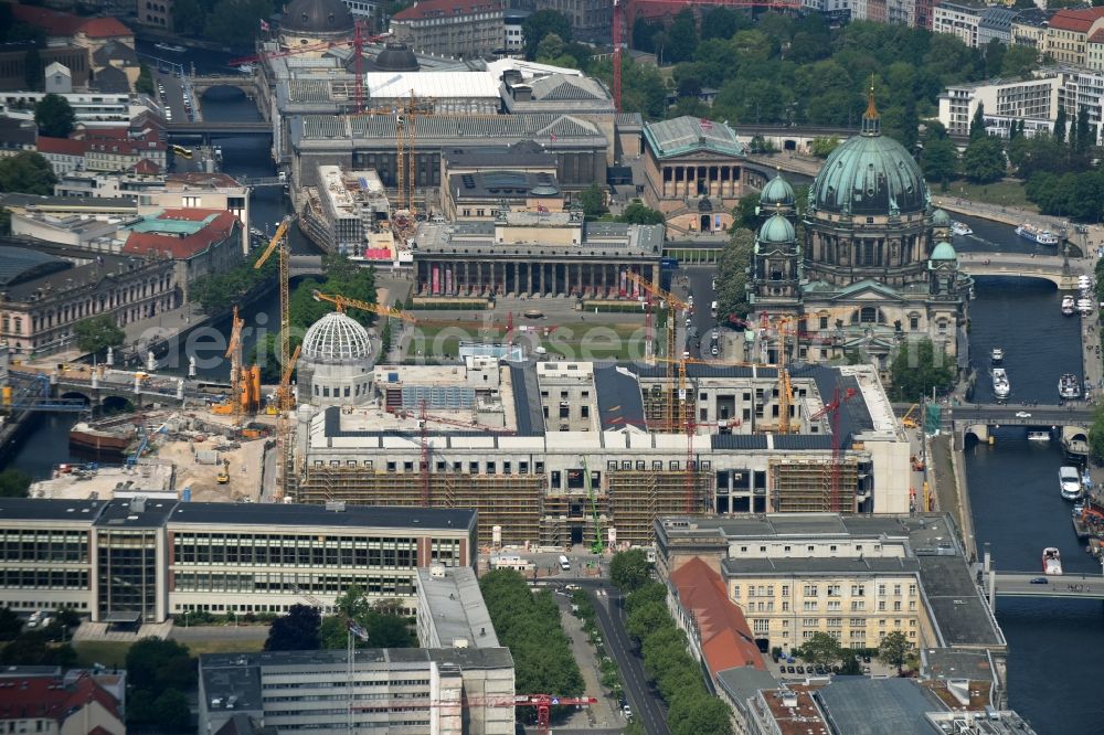 Berlin from above - View of the construction site for the new building the largest and most important cultural construction of the Federal Republic, the building of the Humboldt Forum in the form of the Berlin Palace