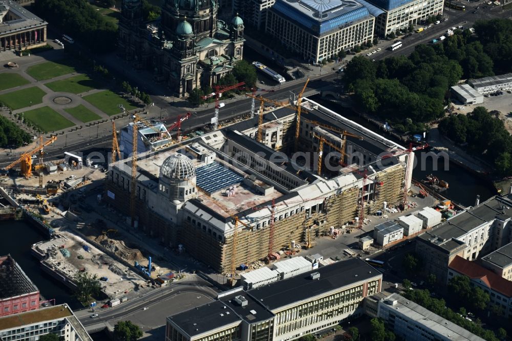 Berlin from above - View of the construction site for the new building the largest and most important cultural construction of the Federal Republic, the building of the Humboldt Forum in the form of the Berlin Palace