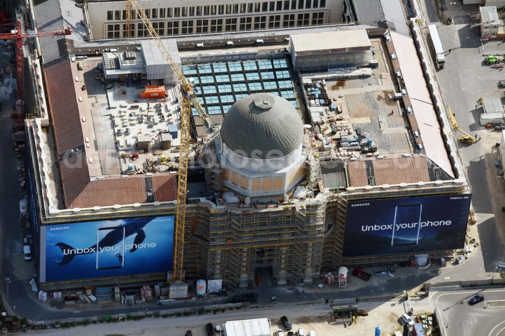 Berlin from above - Construction site for the new building the largest and most important cultural construction of the Federal Republic, the building of the Humboldt Forum in the form of the Berlin Palace