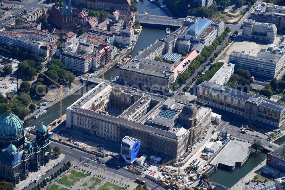 Aerial photograph Berlin - Construction site for the new building the largest and most important cultural construction of the Federal Republic, the building of the Humboldt Forum in the form of the Berlin Palace