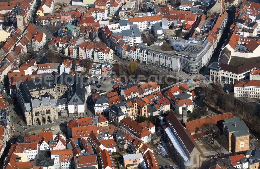 Erfurt from above - Transformation of the street in front of the historic town hall of the city of Erfurt in Thuringia