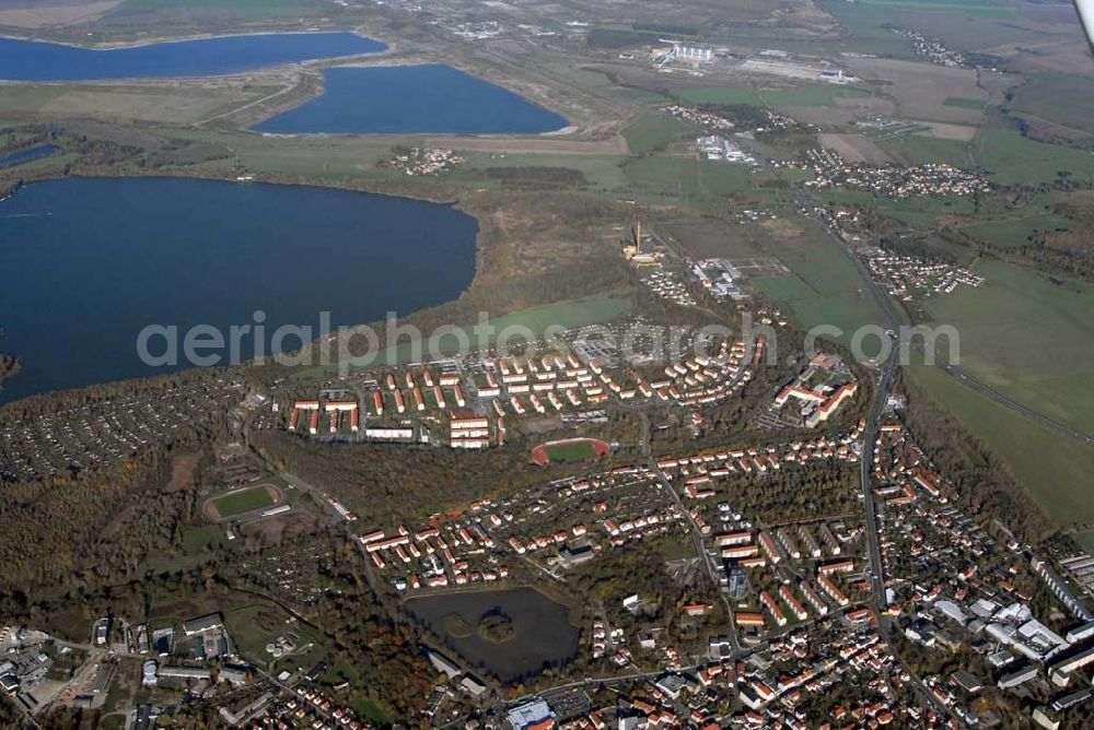 Aerial photograph Borna - Blick auf das Umland nordlich von Borna und Borna Nord: Speicherbecken, den Haubitzer See mit dem davor liegenden Haubitz und den Hainer See sowie die Orte Eula und Kesselshain.