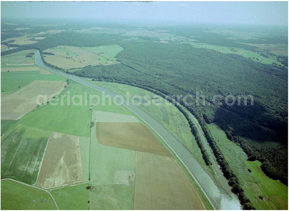 Aerial image Burg - 30.06.2004; Blick auf den Elbe - Havelkanal zwischen Zerben und Burg, vorbei an Ihleburg und Parchau