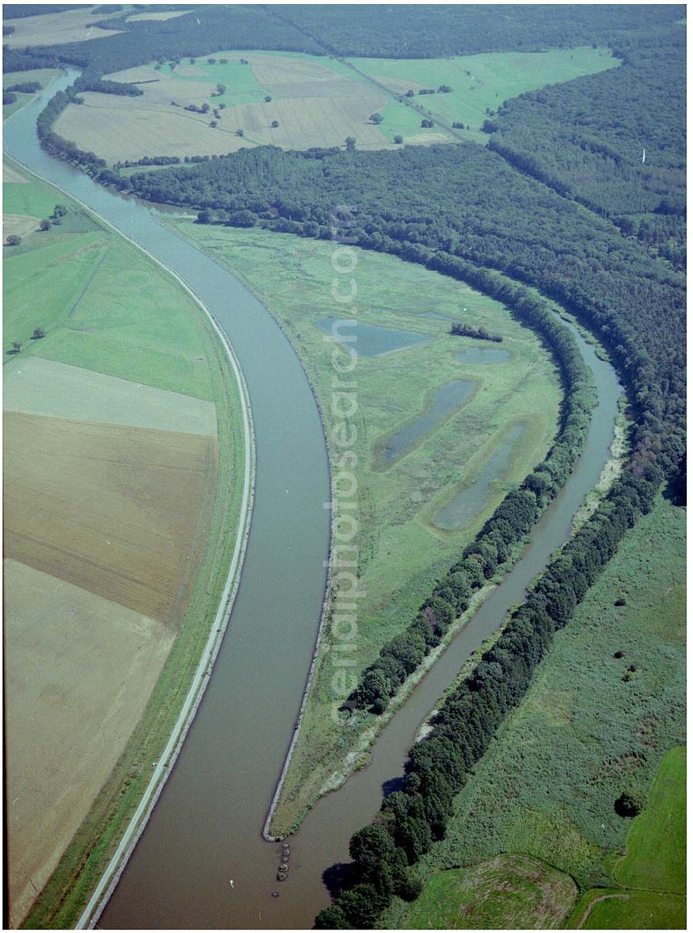 Aerial image Burg - 30.06.2004; Blick auf den Elbe - Havelkanal zwischen Zerben und Burg, vorbei an Ihleburg und Parchau