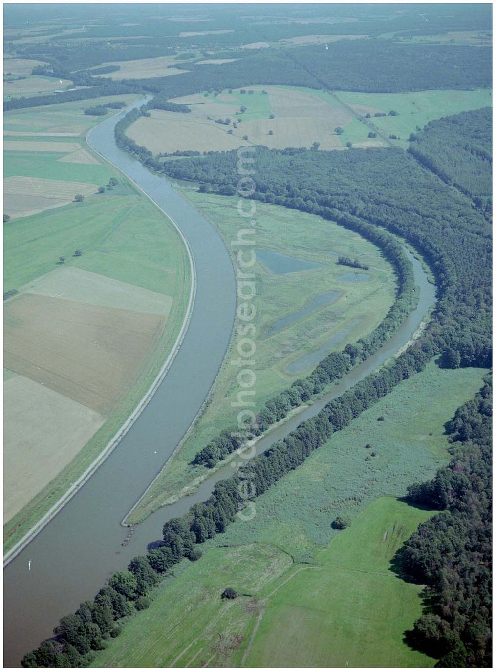 Aerial photograph Burg - 30.06.2004; Blick auf den Elbe - Havelkanal zwischen Zerben und Burg, vorbei an Ihleburg und Parchau