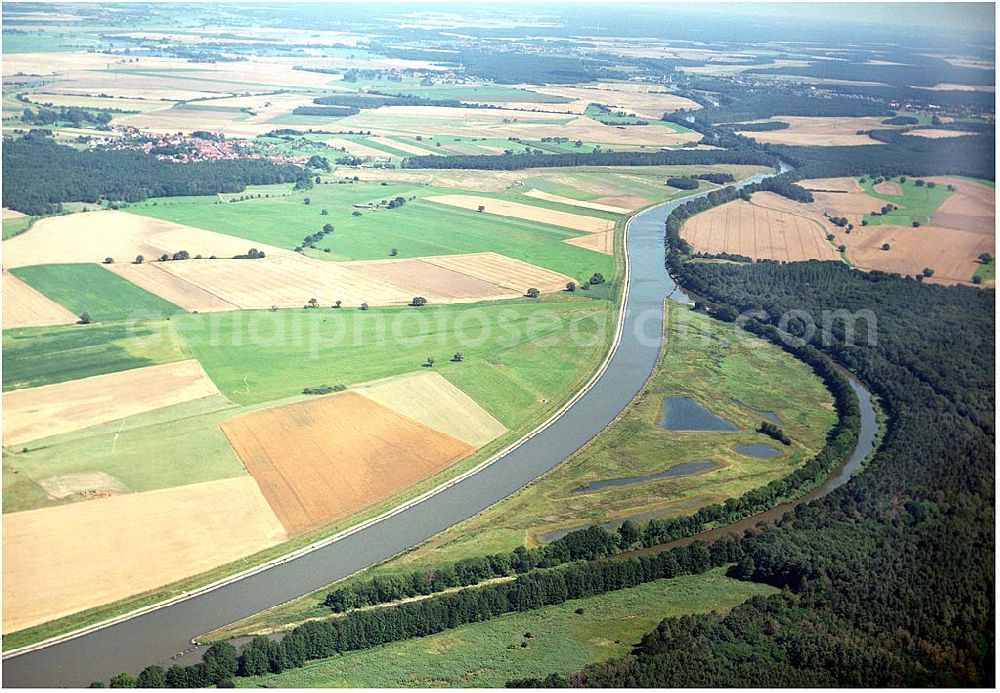 Aerial image Burg - 30.06.2004; Blick auf den Elbe - Havelkanal zwischen Zerben und Burg, vorbei an Ihleburg und Parchau