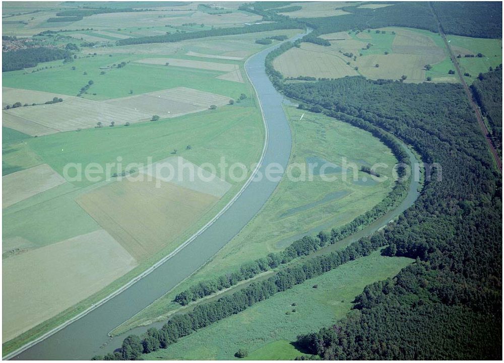 Aerial photograph Burg - 30.06.2004; Blick auf den Elbe - Havelkanal zwischen Zerben und Burg, vorbei an Ihleburg und Parchau