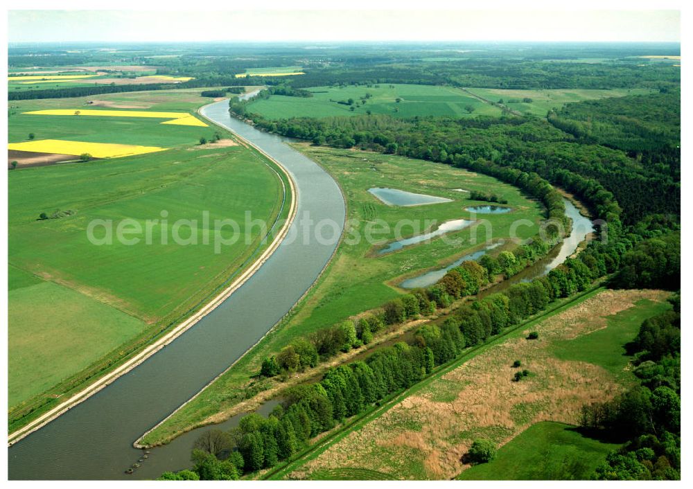 Burg / Sachsen-Anhalt from the bird's eye view: Umleitung des Elbe-Havel-Kanales nordöstlich von Burg im Rahmen von Ausgleichs- und Ersatzmaßnahmen am Wasserstraßenkreuz Magdeburg / Elbe-Havel-Kanal. Ein Projekt des Wasserstraßenneubauamtes Magdeburg