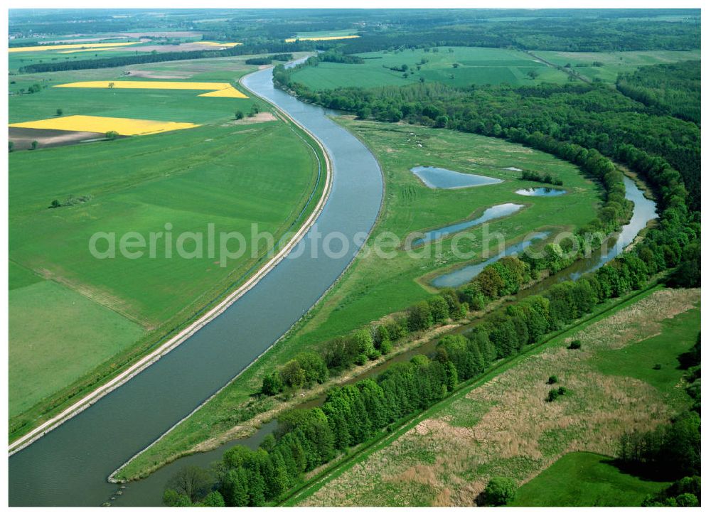 Aerial image Burg / Sachsen-Anhalt - Umleitung des Elbe-Havel-Kanales nordöstlich von Burg im Rahmen von Ausgleichs- und Ersatzmaßnahmen am Wasserstraßenkreuz Magdeburg / Elbe-Havel-Kanal. Ein Projekt des Wasserstraßenneubauamtes Magdeburg