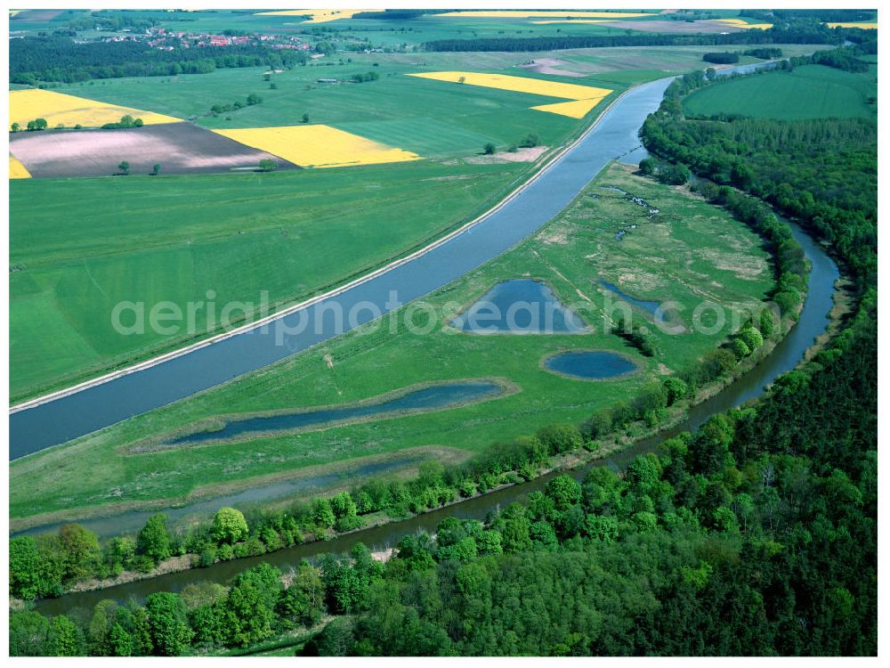 Aerial photograph Burg / Sachsen-Anhalt - Umleitung des Elbe-Havel-Kanales nordöstlich von Burg im Rahmen von Ausgleichs- und Ersatzmaßnahmen am Wasserstraßenkreuz Magdeburg / Elbe-Havel-Kanal. Ein Projekt des Wasserstraßenneubauamtes Magdeburg