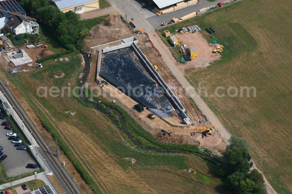 Aerial image Schopfheim - Renaturation of the canalised Schlierbach and construction of a settling basin in Schopfheim in the state Baden-Wurttemberg, Germany