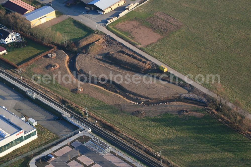 Schopfheim from above - Renaturation of the canalised Schlierbach in Schopfheim in the state Baden-Wuerttemberg, Germany