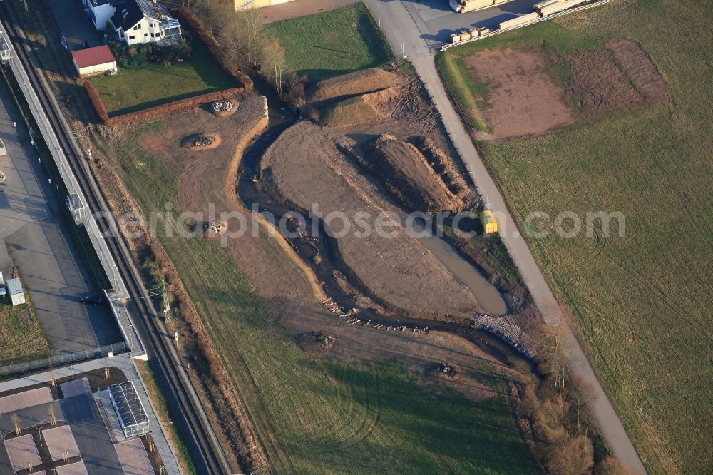 Schopfheim from the bird's eye view: Renaturation of the canalised Schlierbach in Schopfheim in the state Baden-Wuerttemberg, Germany