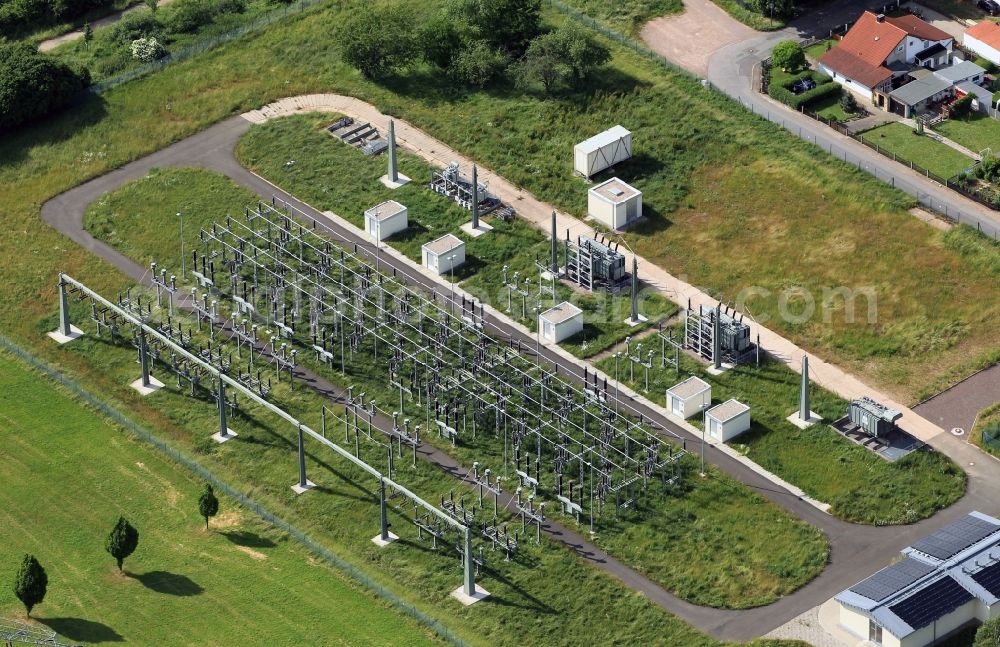 Aerial image Gotha - In the Harjesstrasse of Gotha in Thuringia regions of utilities Eon Thueringer Energie AG operates a substation. The new 110-kV high-voltage system and the 20 kV switchgear ensures the safeguarding of the electricity demand in Gotha