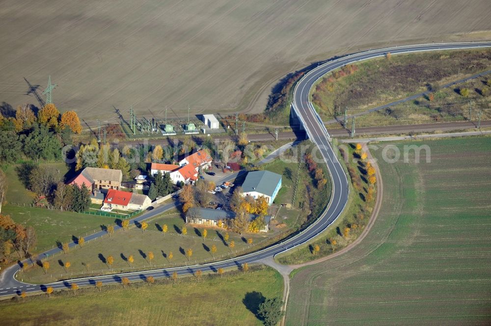 Zahna OT Klebitz from above - Transformer station, rails, road bridge and residential houses in Klebitz in Saxony-Anhalt