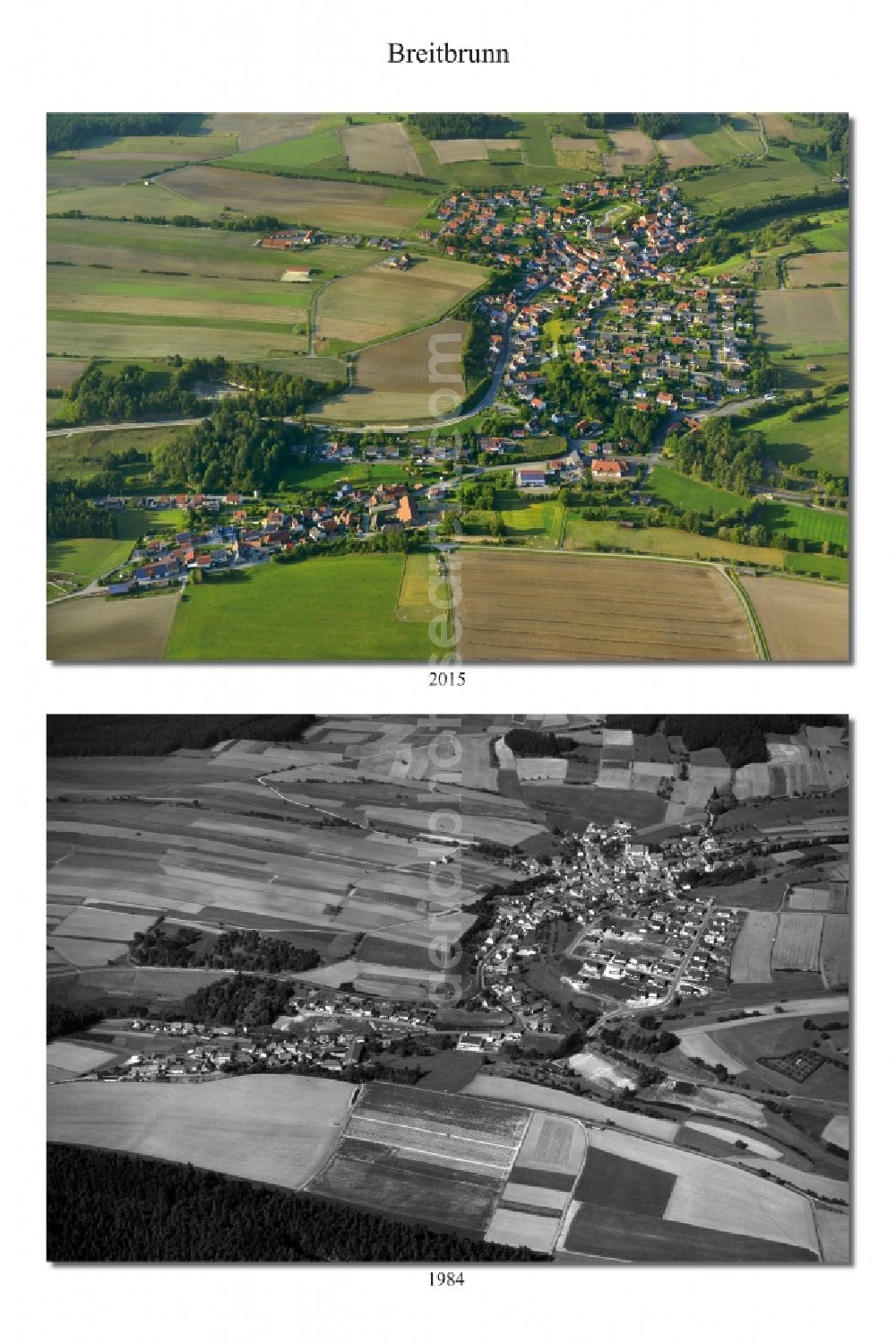 Breitbrunn-Hermannsberg from above - 1984 and 2015 village - view change of Breitbrunn in the state Bavaria