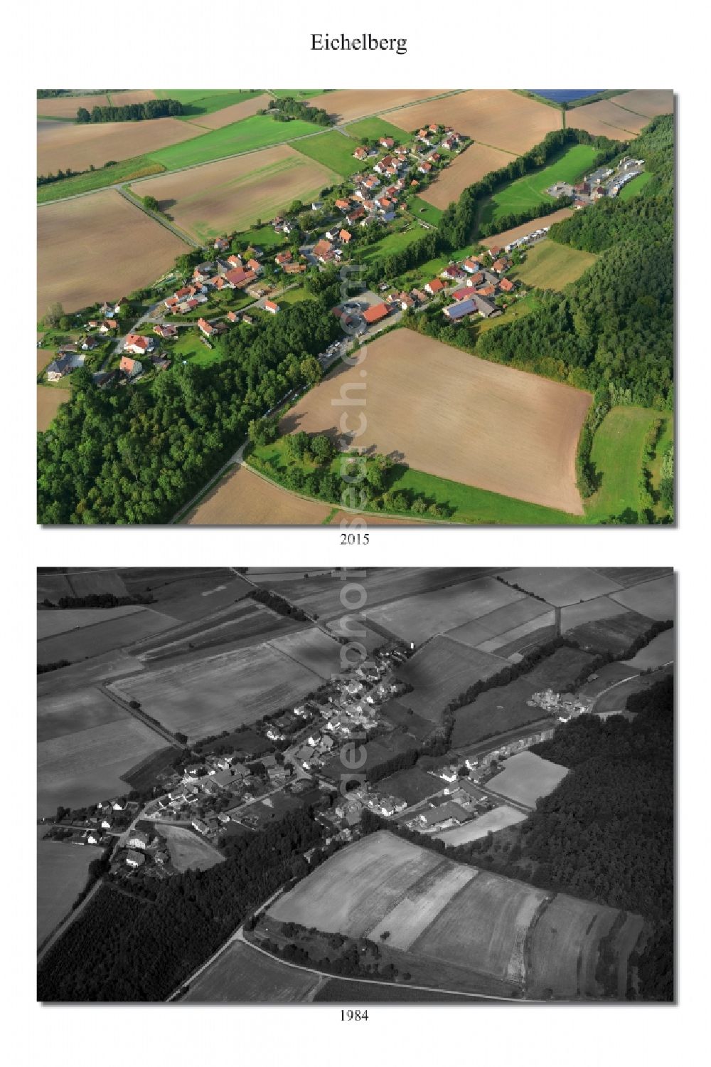 Aerial photograph Ebern OT Eichelberg - 1981 and 2015 village - view change of Ebern OT Eichelberg in the state Bavaria