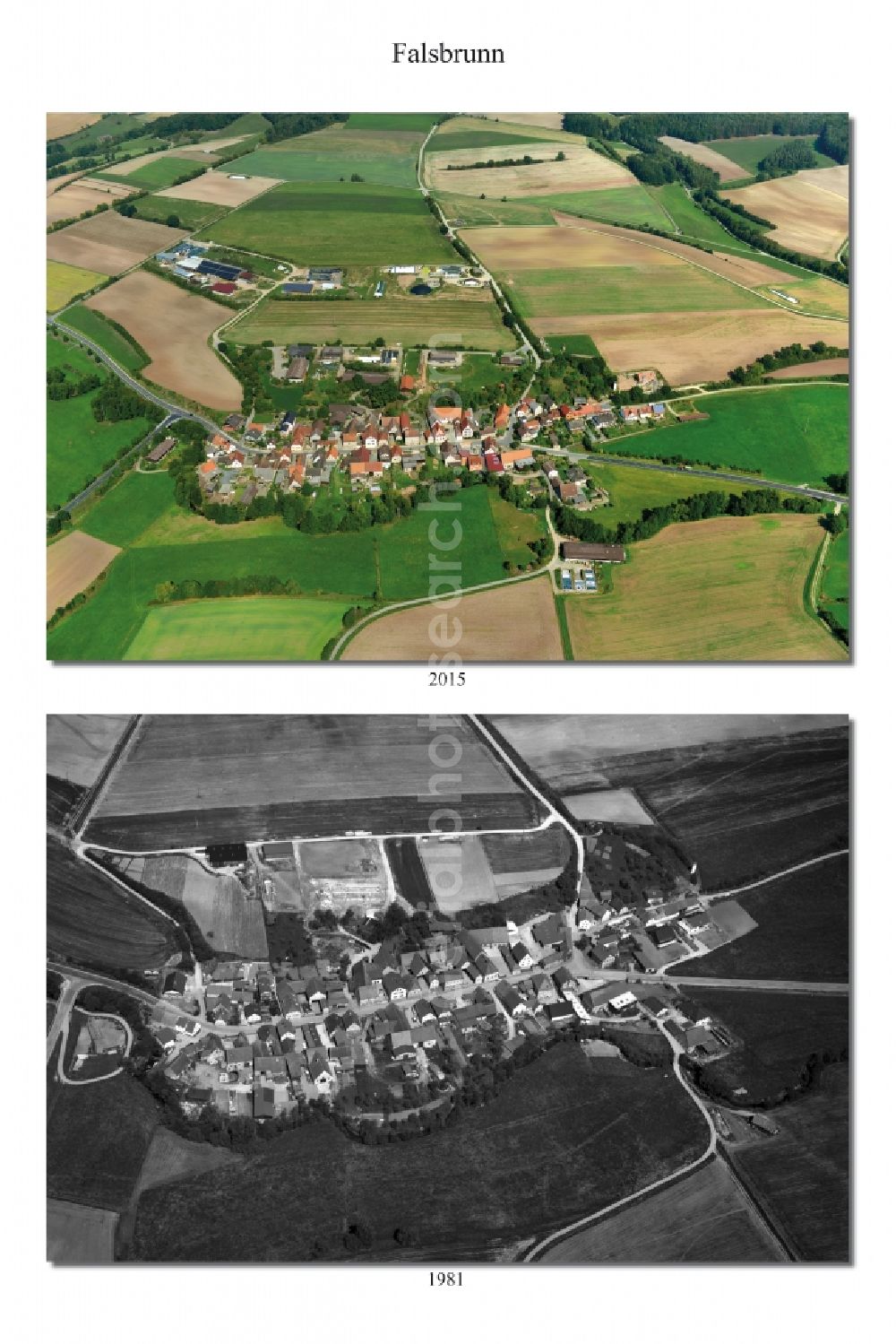 Aerial image Falsbrunn - 1981 and 2015 village - view change of Falsbrunn in the state Bavaria