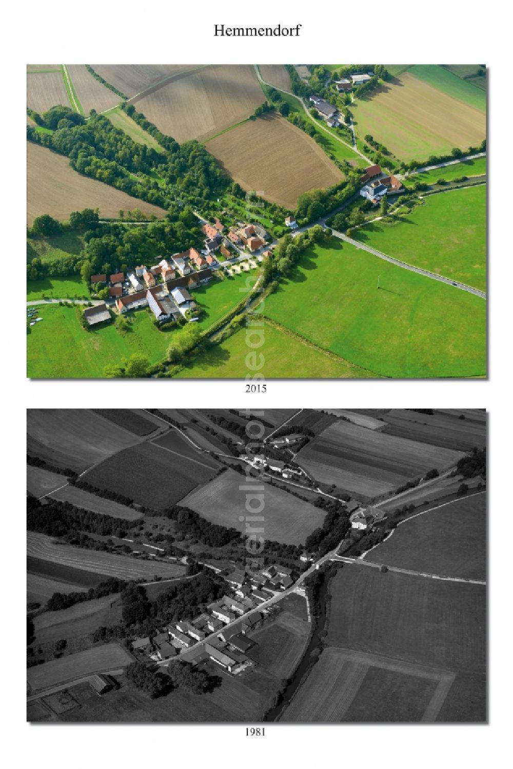 Hemmendorf from above - 1981 and 2015 village - view change of Untermerzbach OT Hemmendorf in the state Bavaria