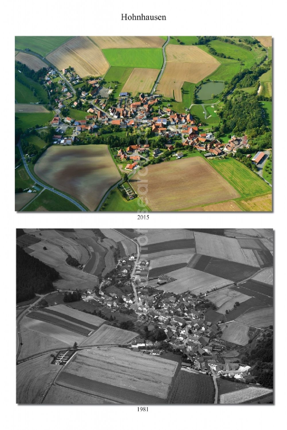 Hohnhausen from above - 1981 and 2015 village - view change of Hohnhausen in the state Bavaria