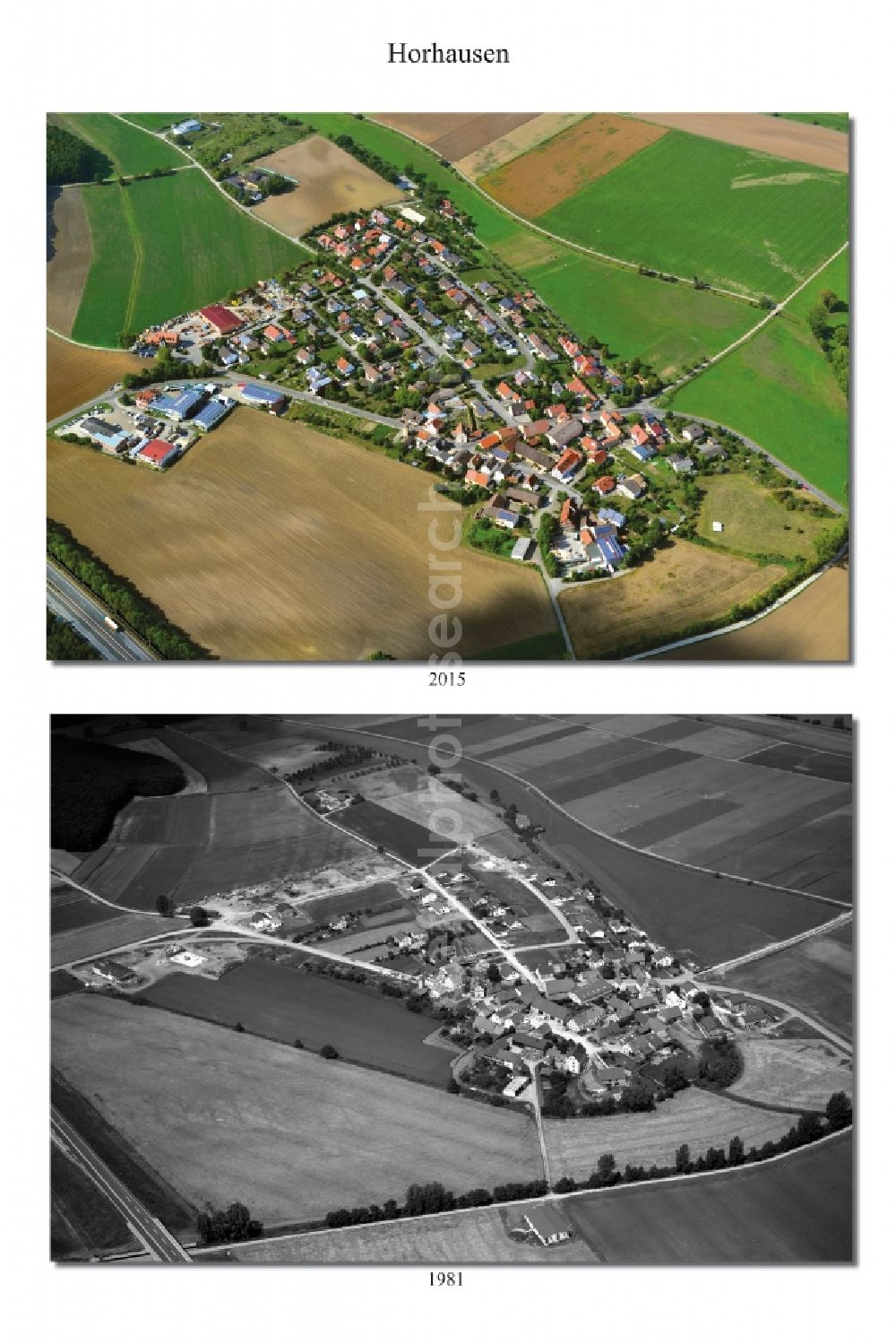 Aerial image Theres OT Horhausen - 1981 and 2015 village - view change of Theres OT Horhausen in the state Bavaria