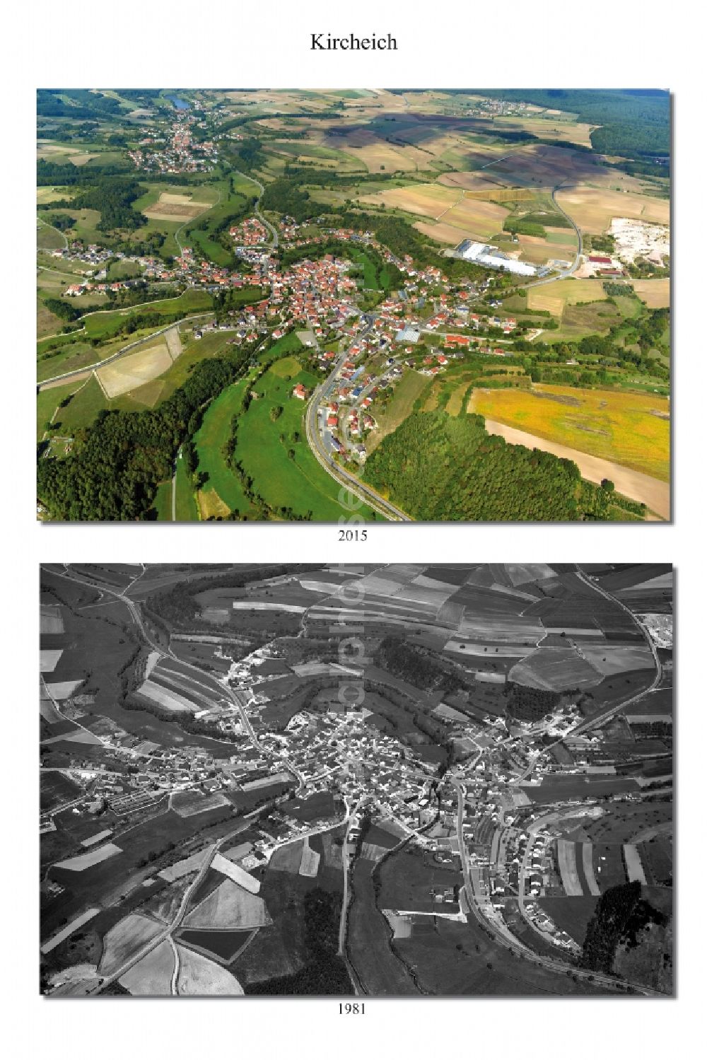 Kirchaich from the bird's eye view: 1981 and 2015 village - view change of Kirchaich in the state Bavaria