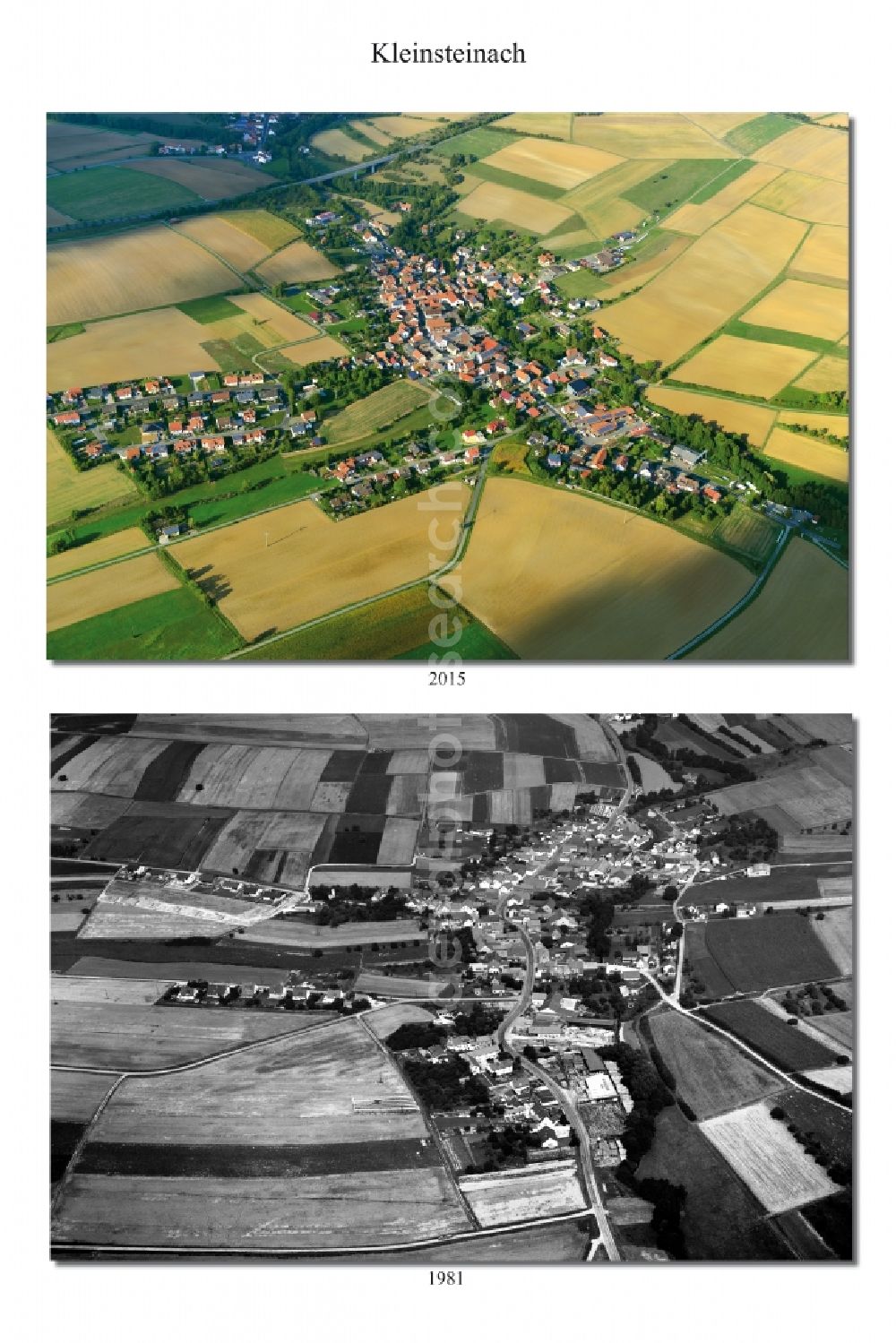 Aerial photograph Kleinsteinach - 1981 and 2015 village - view change of Kleinsteinach in the state Bavaria