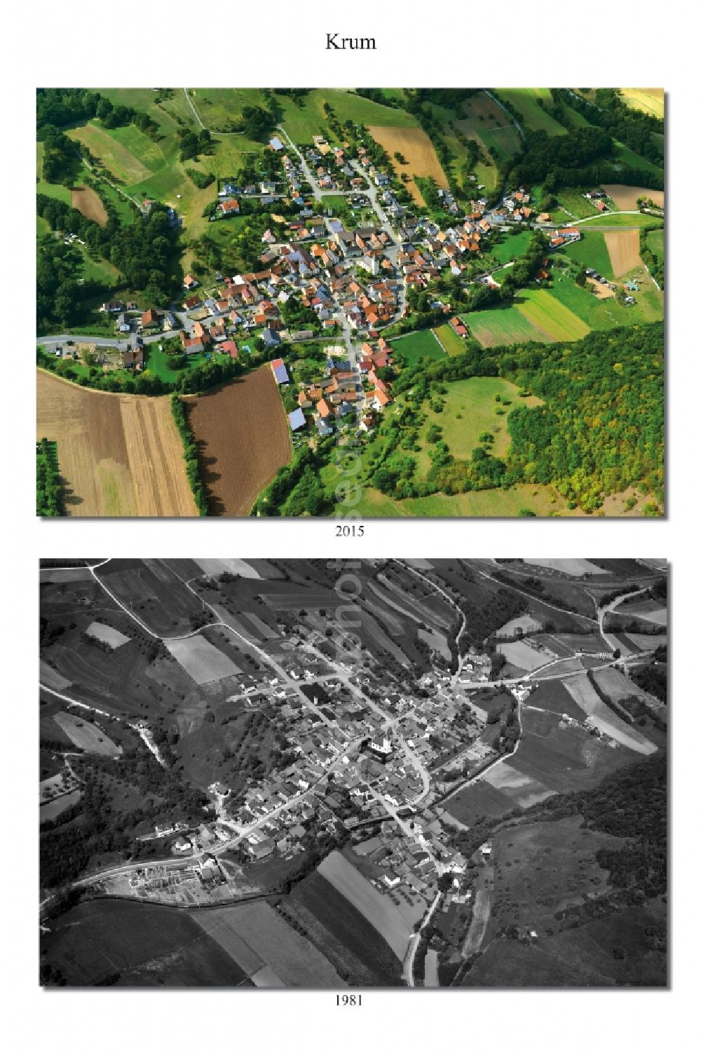 Aerial image Krum Zeil - 1981 and 2015 village - view change in Krum Zeil in the state Bavaria