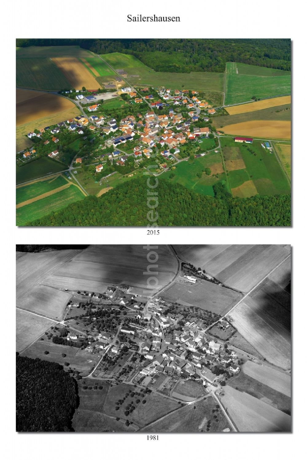 Sailershausen from above - 1981 and 2015 village - view change of Sailershausen in the state Bavaria