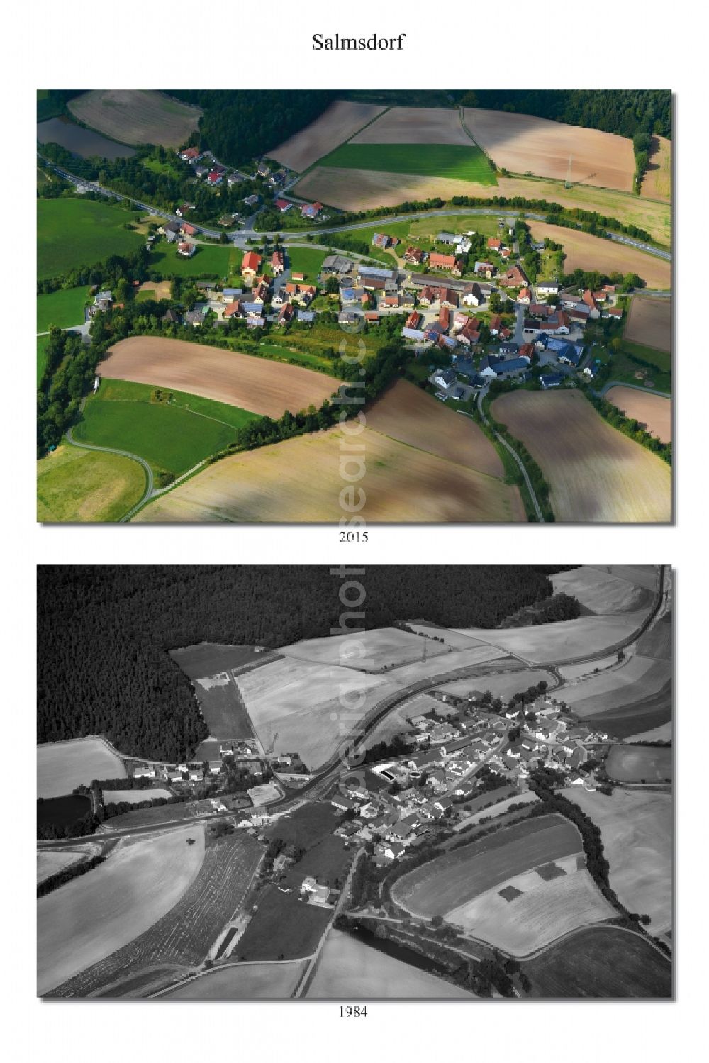 Salmsdorf from the bird's eye view: 1984 and 2015 village - view change of Salmsdorf in the state Bavaria