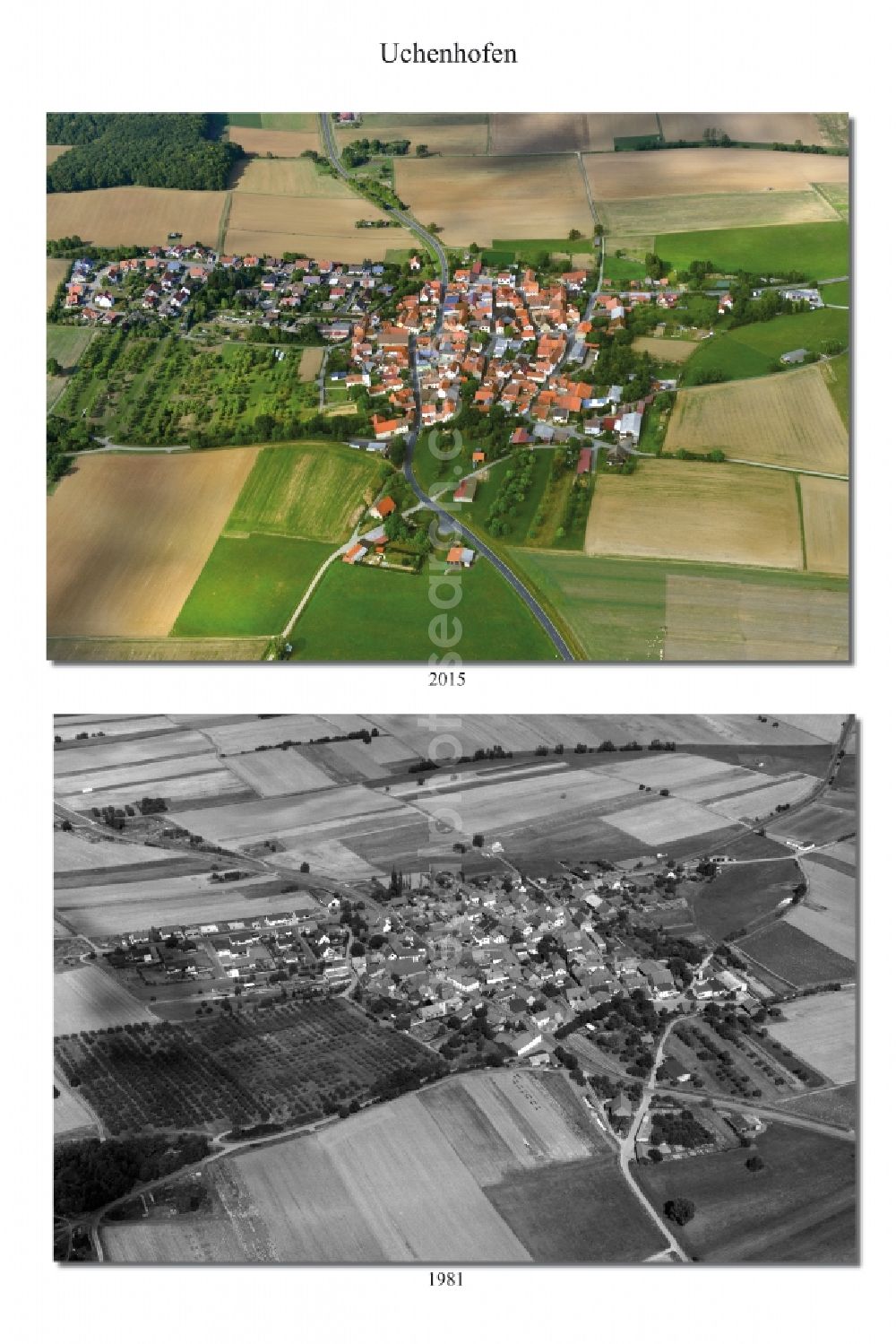 Uchenhofen from above - 1981 and 2015 village - view change in Uchenhofen in the state Bavaria