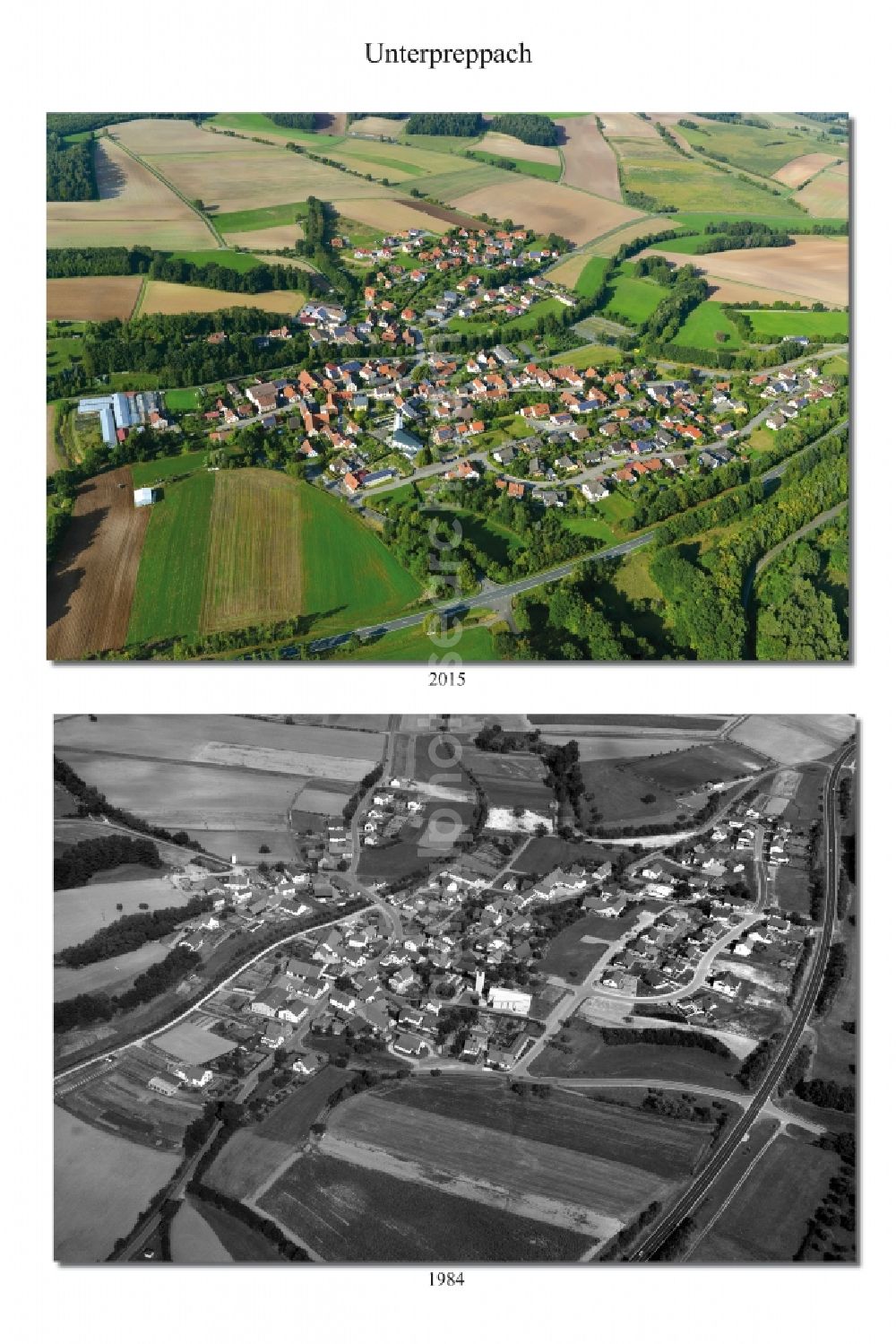 Aerial image Unterpreppach - 1984 and 2015 village - view change in Unterpreppach in the state Bavaria