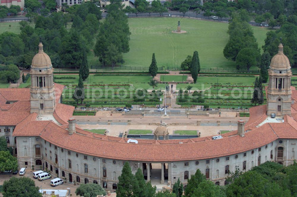 Aerial image Pretoria - Blick auf die Union Buildings / Gewerkschaft bzw. Regierungsgebäude in Pretoria in der Provinz Gauteng dem Sitz der südafrikanischen Regierung. In den Union Buildings befinden sich außerdem Amtsräume des Präsidenten der Republik Südafrika. View of the Union Buildings in Pretoria, the seat of the South African government in the capital of South Africa.