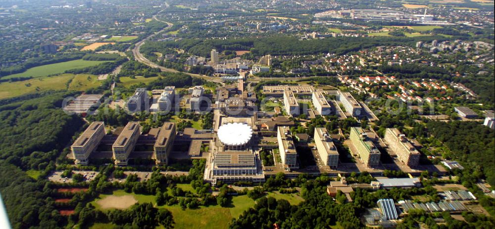 Bochum from above - Blick auf die Ruhr-Universitaet mit Audimax in Bochum.