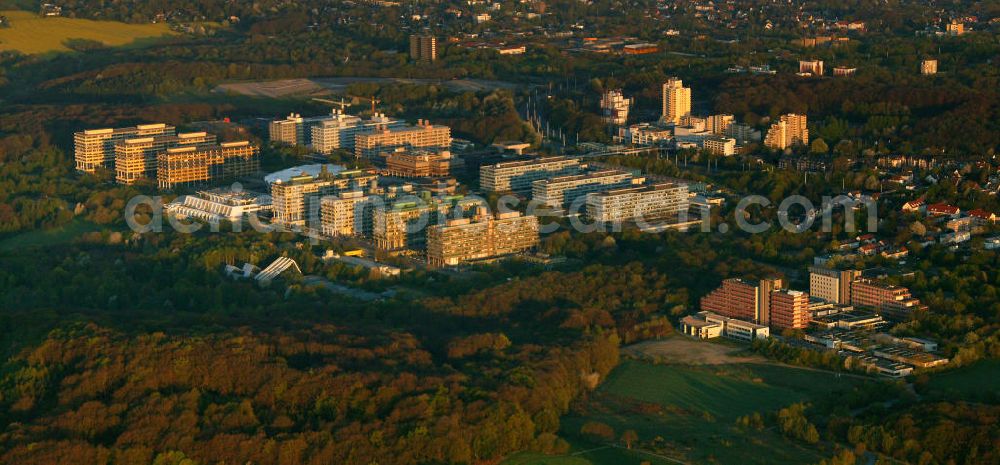 Bochum from above - Blick auf die Universitaet Bochum RUB im Morgengrauen. Bochum ruhr university.