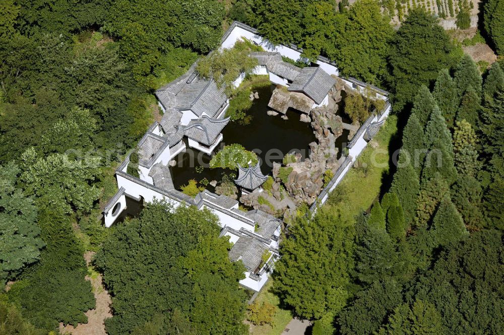 Aerial image Bochum - Blick aud den Chinesischer Garten suedlich des Campus der Ruhr-Universitaet. Bochum Ruhr university, chinese garden near the campus.