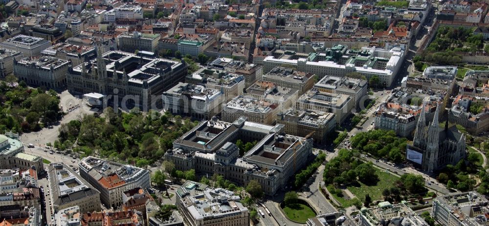 Aerial image Wien - Main building of the University Vienna in the inner city district Austria