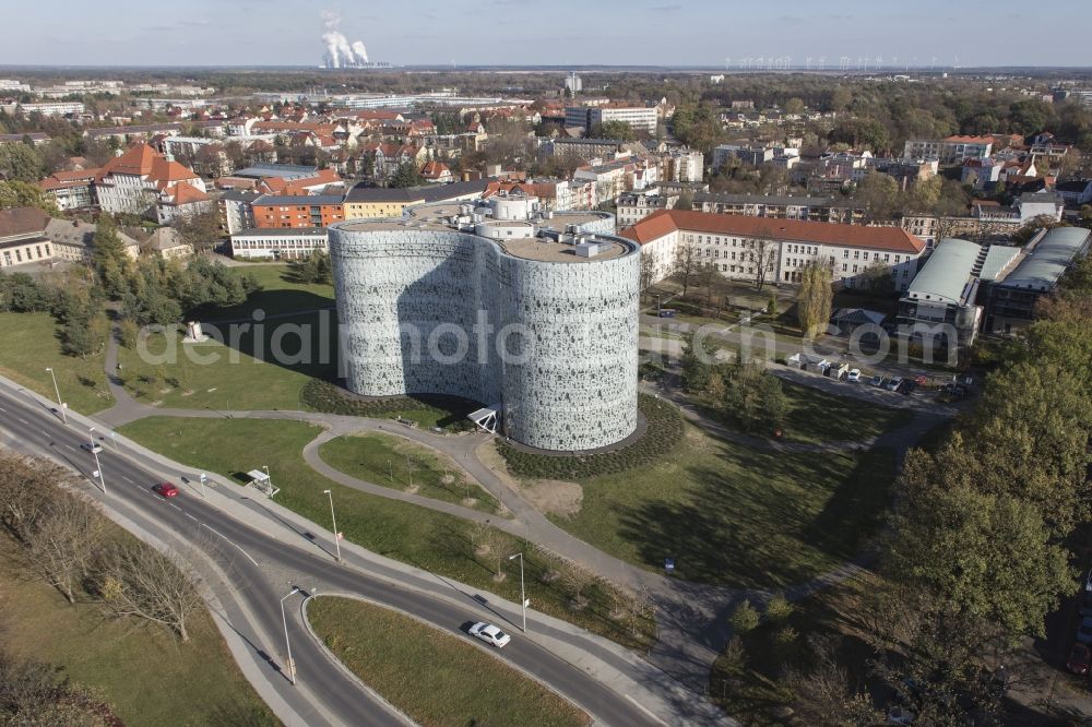 Cottbus from above - Central university library in the Information, Communication and Media Center at the campus of BTU Cottbus - Senftenberg in the state of Brandenburg