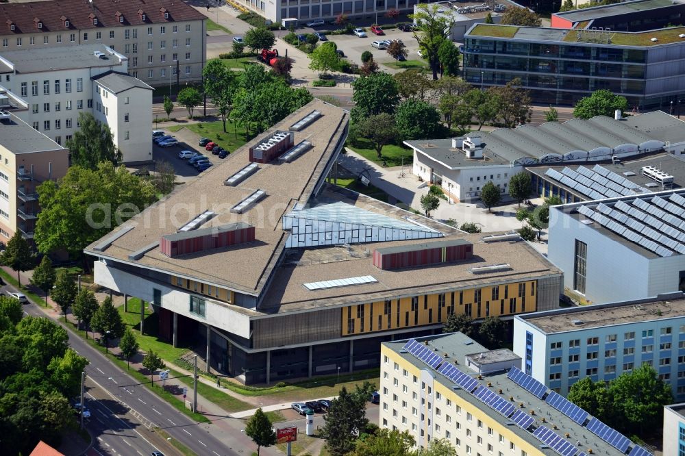 Aerial image Magdeburg - View of the university library of the Otto von Guericke University Magdeburg in the state of Saxony-Anhalt