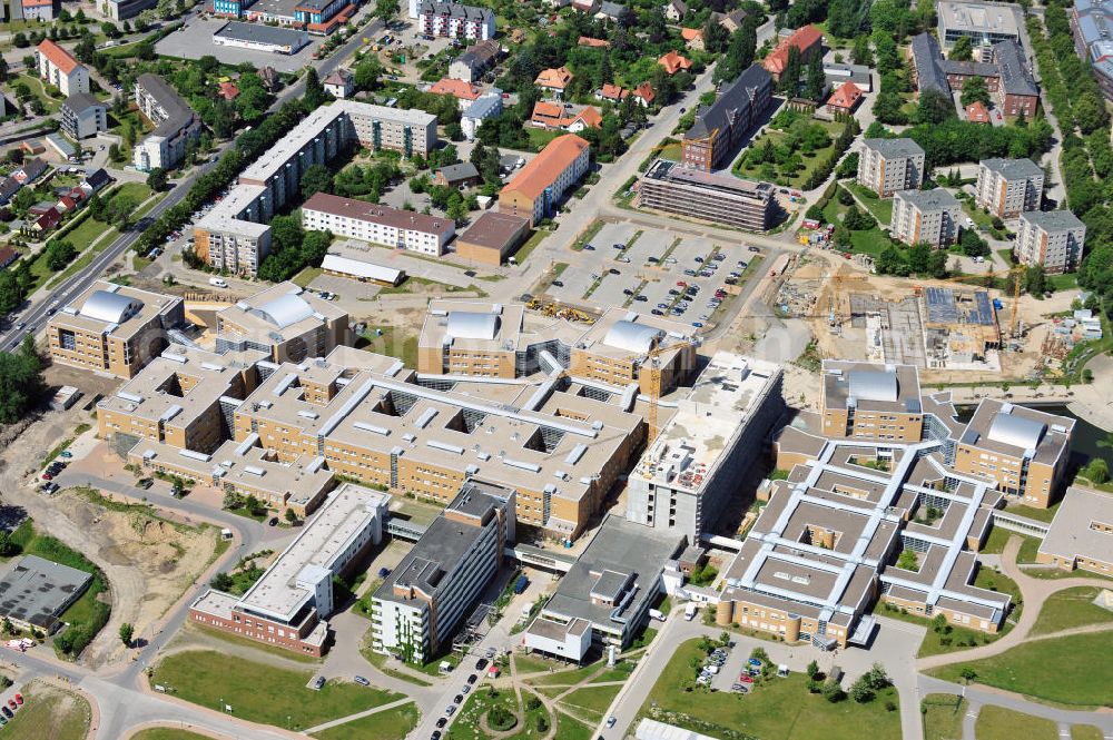 Hansestadt Greifswald from above - Blick auf das Universitätsklinikum / Krankenhaus / Klinik / Klinikum mit Baustelle der Ernst-Moritz-Arndt-Universität Greifswald / Mecklenburg-Vorpommern MV. View onto the university hospital / medical center / centre with building site in Greifswald / Mecklenburg-Western Pomerania.