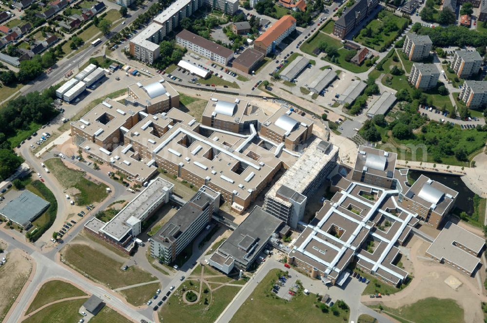 Greifswald from the bird's eye view: Blick auf das Universitätsklinikum / Krankenhaus / Klinik / Klinikum der Ernst-Moritz-Arndt-Universität Greifswald - Mecklenburg-Vorpommern MV. View onto the university hospital / medical center / centre Greifswald - Mecklenburg-Western Pomerania.