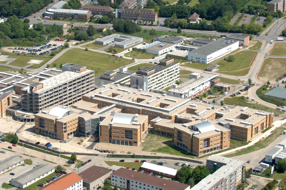 Greifswald from above - Blick auf das Universitätsklinikum / Krankenhaus / Klinik / Klinikum der Ernst-Moritz-Arndt-Universität Greifswald - Mecklenburg-Vorpommern MV. View onto the university hospital / medical center / centre Greifswald - Mecklenburg-Western Pomerania.