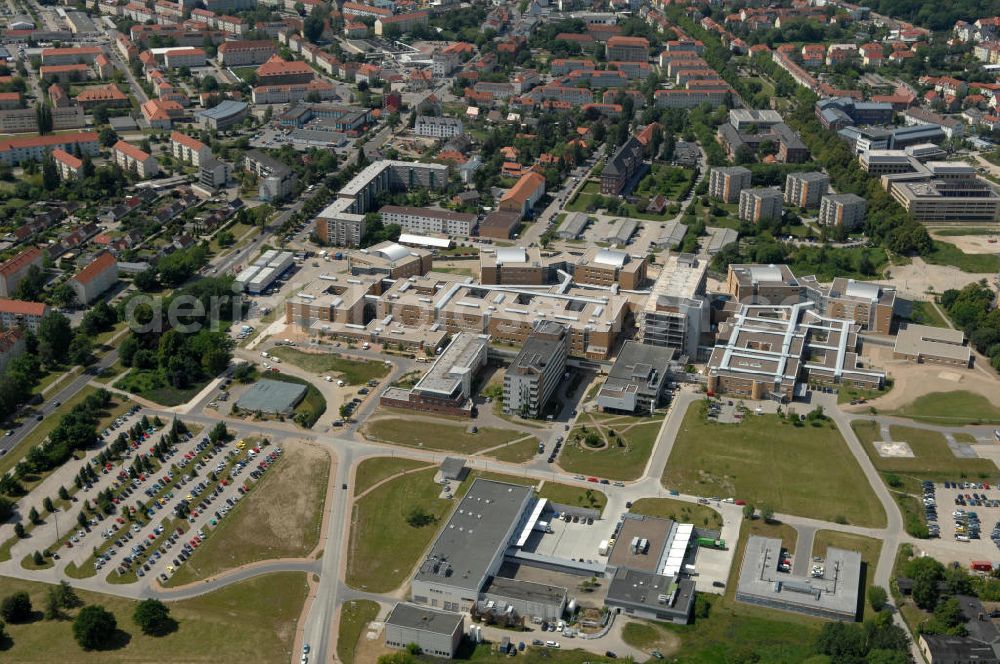 Greifswald from above - Blick auf das Universitätsklinikum / Krankenhaus / Klinik / Klinikum der Ernst-Moritz-Arndt-Universität Greifswald - Mecklenburg-Vorpommern MV. View onto the university hospital / medical center / centre Greifswald - Mecklenburg-Western Pomerania.