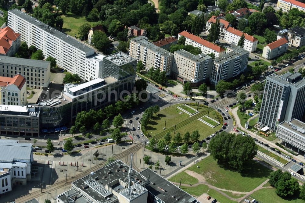 Aerial image Magdeburg - Ensemble space Universitaetsplatz in the inner city center in Magdeburg in the state Saxony-Anhalt