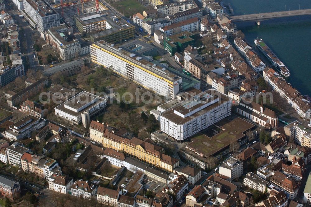 Aerial photograph Basel - Site of the University Hospital in Basel, Switzerland. Largest Health Center of Northwestern Switzerland. Has close connection with the Medical Faculty of the University of Basel. Support in medical education and training