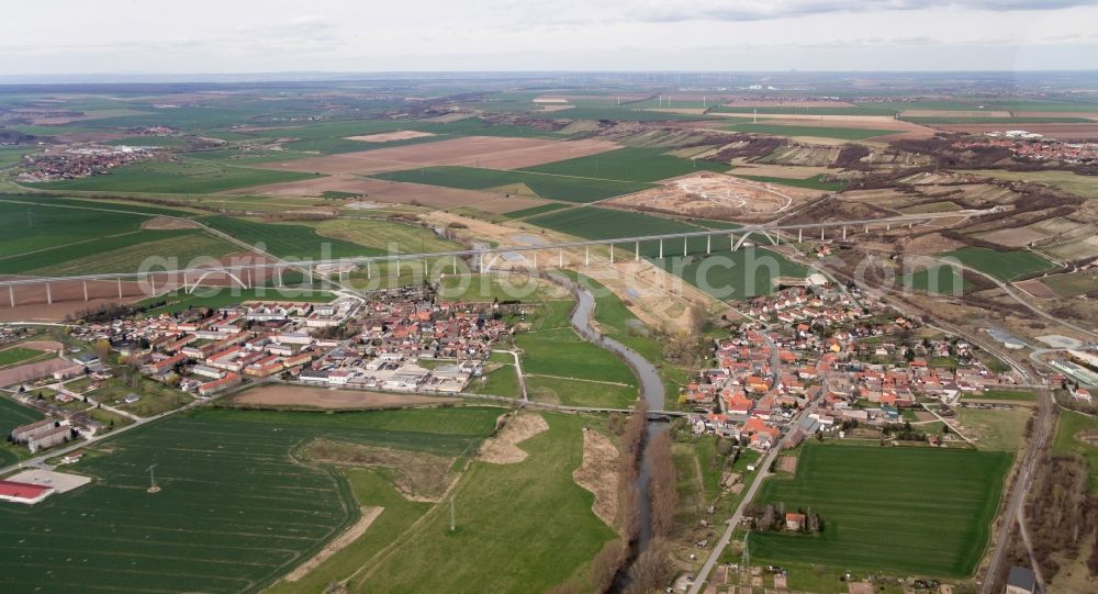 Karsdorf from the bird's eye view: Viaduct railway crossing the bridge building Unstruttal bridge in Karsdorf in Saxony-Anhalt