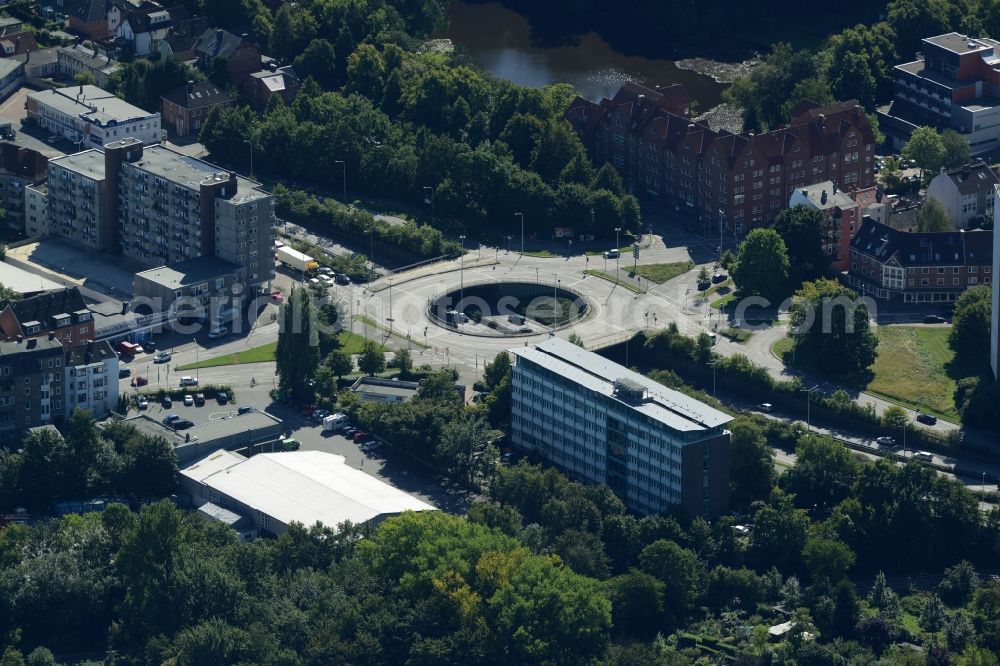 Kiel from above - Traffic subway of the federal highway B76 in the area of Hamburger Chaussee road in Kiel in the state of Schleswig-Holstein