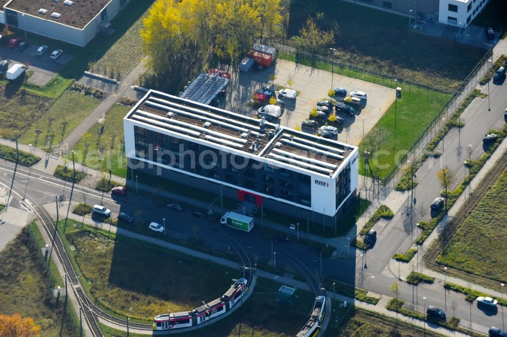 Berlin from the bird's eye view: Administration building of the company BAUER Elektroanlagen Holding GmbH on Karl-Ziegler-Strasse in the district Adlershof in Berlin, Germany