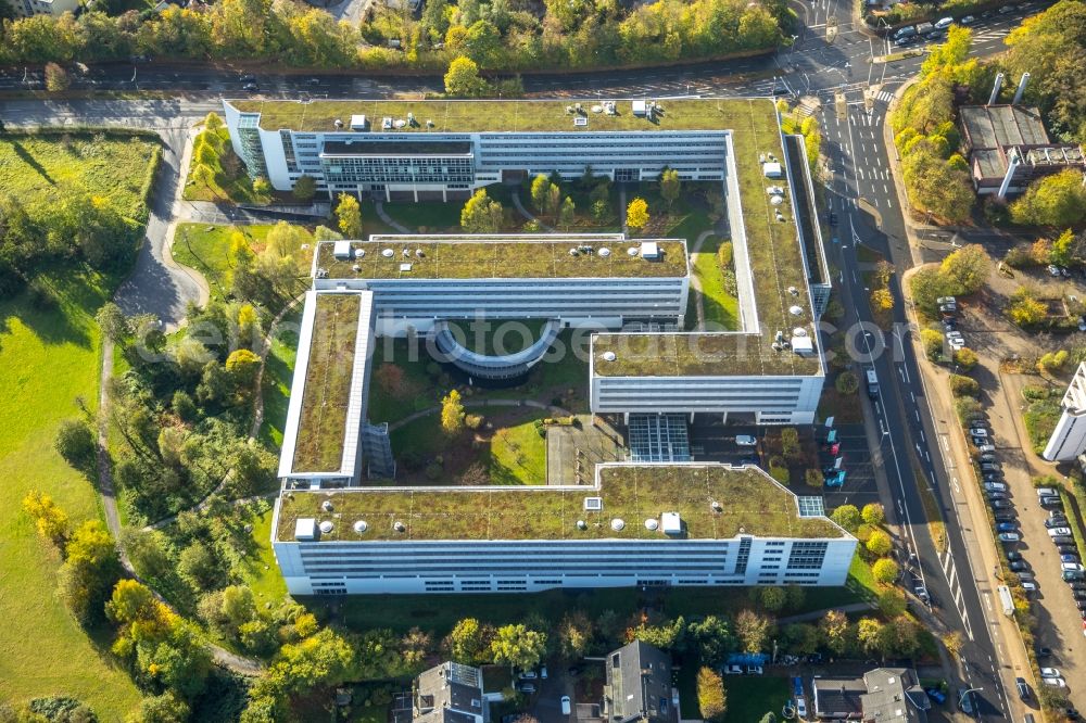 Essen from above - Administration building of the company Dussmann Service Deutschland GmbH, MDK and MDS and of Rhenus Automotive Systems GmbH in the district Werden in Essen in the state North Rhine-Westphalia, Germany