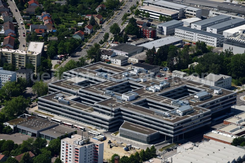 Ingolstadt from the bird's eye view: Administration building of the company of Audi AG on Hindemithstrasse corner Ettinger Strasse in Ingolstadt in the state Bavaria, Germany